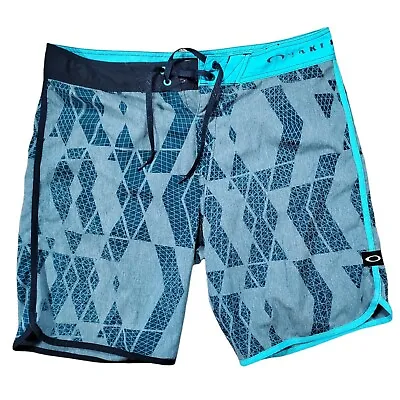 $19.79 • Buy Oakley Boardshorts Mens Sz 36 Blue Flat Front Drawstring Waist Swim Trunk 