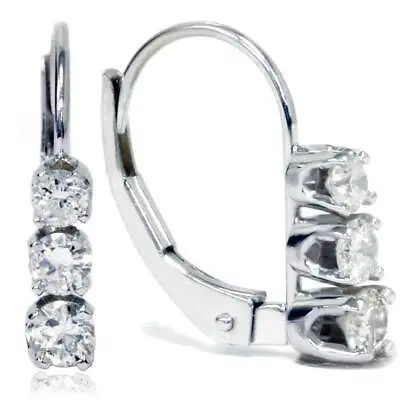 $259.99 • Buy 1/2ct TW 3-Stone Real Diamond Women's Lever Back Earrings 14K White Gold