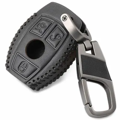 Leather Car Key Cover Case For Mercedes Benz W203 W210 W211 W124 - Black Stitch • $12.30