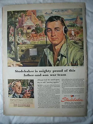 1945 VTG Original Magazine Ad STUDEBAKER Mighty Proud Of Father & Son War Team • $10