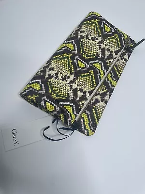 Clare Vivier Clare V. Clutch Fold Over Zip Leather Yellow Green Riviera Snake • $160