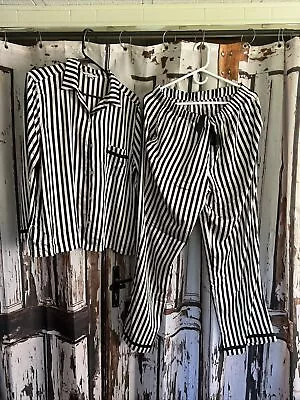 Victoria’s Secret Striped Satin Pajama Set Size Large Pockets Black Pink • $29