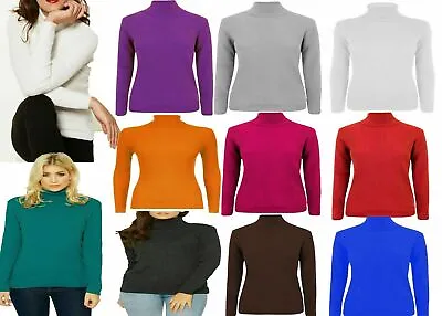£6.99 • Buy Ladies Womens Long Sleeve Roll Neck T Shirt High Polo Ribbed Knitted Jumper Tops