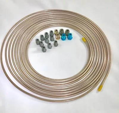 25 Ft. Copper Nickel 3/16  Brake Line W/ Metric ISO/Bubble Flare Fittings • $34.99