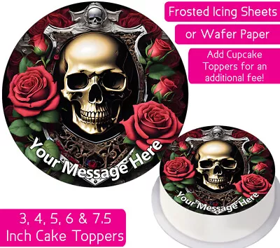 Skull Roses Edible Wafer & Icing Personalised Cake Toppers Bday Party Goth Decor • £2.25