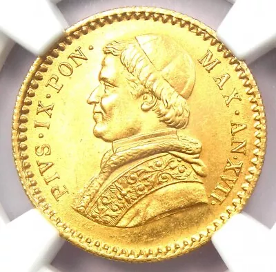 1863 Italy Papal States Pius IX Gold 2.5 Scudi Coin - NGC MS66 (Gem BU) - Rare! • $1752.75