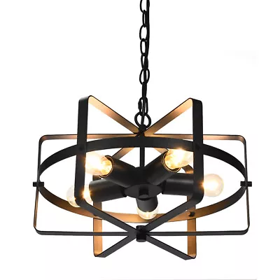 5-Light Industrial Pendant Light Metal Drum Shape Round Chandelier Ceiling Lamp • $69.99