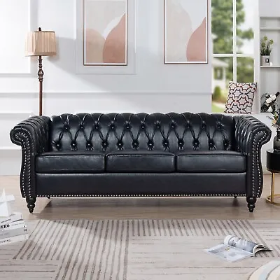 3 Seater Chesterfield Faux Leather Sofa Tufted Couch For Living Room Office • $329.99