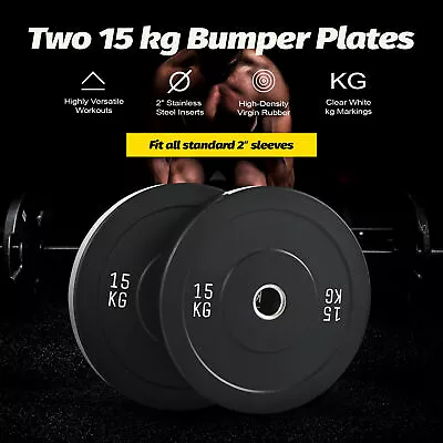 Olympic Bumper Weight Plates 15 KG ✖ 2 Rubber Barbell Dumbbell Weightlifting Gym • $96.99