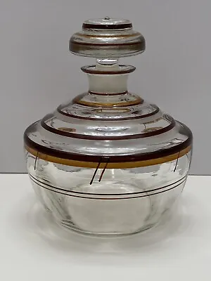 Vintage Art Deco Striped Glass Liquor Decanter Carafe With Matching Stopper NICE • $29.99