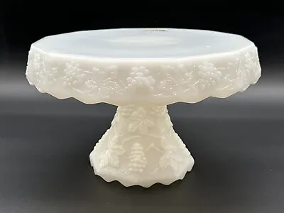 Vintage Anchor Hocking Milk Glass Pedestal Cake Stand 10  Harvest Grape  • $49.99