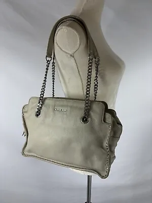 Michael Kors Astor Shoulder Bag Purse Light Grey Cement Leather Chain Studded • $70