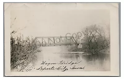 RPPC Wagon Bridge Creek LA PORTE CITY IA Iowa Vintage Real Photo Postcard • $7.99