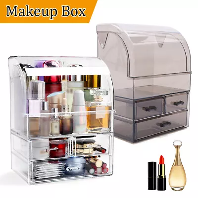 Black Dustproof Desktop Makeup Organizer Transparent Cosmetic Storage Box Drawer • $31.35