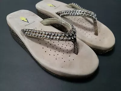 Volatile Size 8 Platform Sandals Slides Wedge Heel Beige Metallic Jewels Women  • $22.49