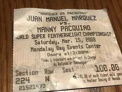 Juan Manuel Marquez Manny Pacquiao II Boxing Ticket Mandalay Bay 2008 • $45