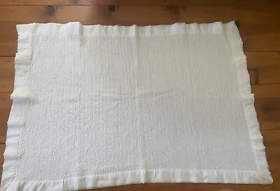 Vintage White Thermal Waffle Weave Satin Nylon Trim Binding Baby Blanket No Tag • $50