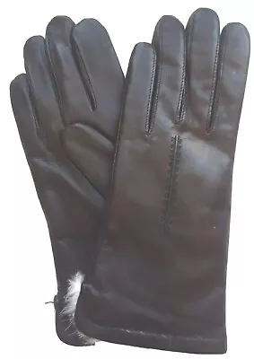 Ladies Fownes White Rabbit Fur Genuine Leather GlovesBlack Small • $115.99