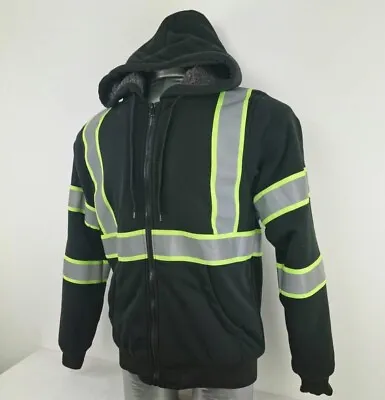 Safety Hoodie For Work Reflective Wool Fleece High Visibility  Sweatshirt Black • $45.89