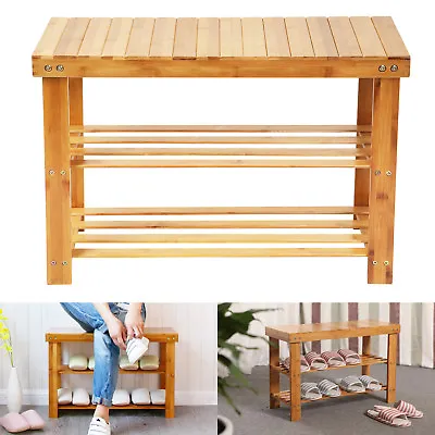 3Tier Shoe Rack Seating Bench Hallway Storage Organiser Holder Stand Bamboo • £17.59