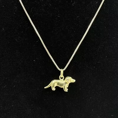 925 Gold Plated Sterling Silver Dachshund Charm Necklace - Wiener Dog Pendant • $14.99