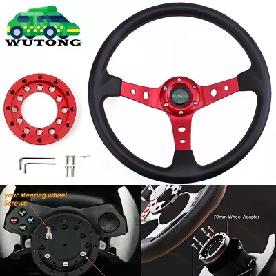 14  Red Steering Wheel + Wheel Adapter Plate For Logitech G25 G27 G29 G920 G923 • $55.99