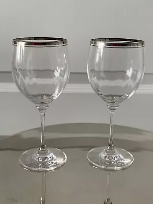 Mikasa Stephanie Platinum 2 Crystal Water Goblets W/ Optic Bowl + Platinum Bands • $24.99