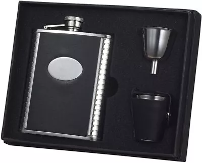 New Visol  Tux  Leather Flask Gift Set  6-Ounce Black • $28.99