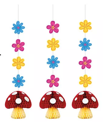 Fairy Toadstool Party Decorations Red Spot Mushroom Hanging Honeycomb Cutouts X3 • £7.99