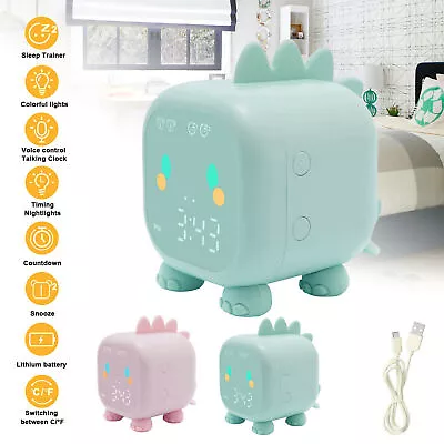 Cute Dinosaur Digital Alarm Clock Children's Sleep Trainier Desktop Night Light • $28.95