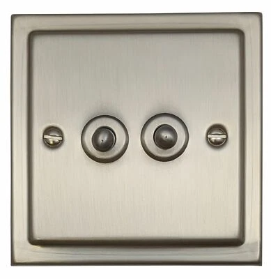 G&H TSN282 Trimline Plate Satin Nickel 2 Gang 1 Or 2 Way Toggle Light Switch • £23.15