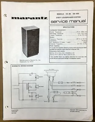 Marantz Model CS-65 DS-603 Speaker Service Manual *Original* • $9.98