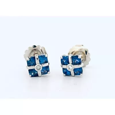 Luxurious 18k White Gold Stud Earrings With Sapphire And Diamond Accent • $475