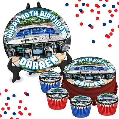 Etihad Man City Stadium 'A' PERSONALISED Edible Cake/Cupcake Toppers Football • £4.09
