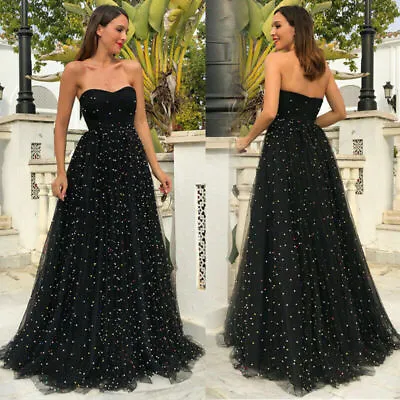 £20.61 • Buy Womens Evening Party Tulle Bandeau Maxi Dress Prom Coloured Pearls Ball Gowns