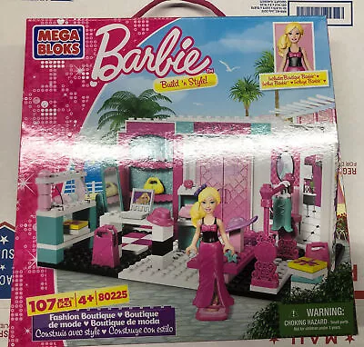 MEGA BLOKS 80225 BARBIE Build 'n Style- FASHION BOUTIQUE- 107 Pc Set - Ages 4+ • $29.99