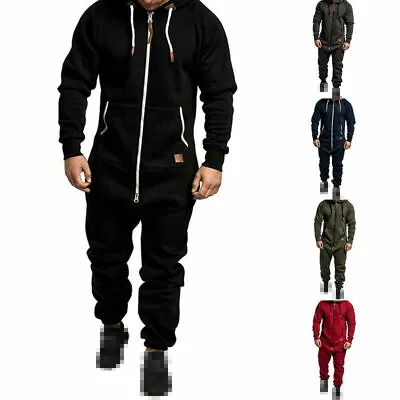 Mens Full Zip 1Onesie Hooded Playsuit Romper Tracksuit All In One Piece Jumpsuit • £24