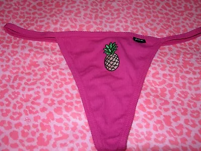 Victoria's Secret PINK Sexy V-String Strappy LOGO Pink Thrill W/Hawaii Pineapple • $11.99