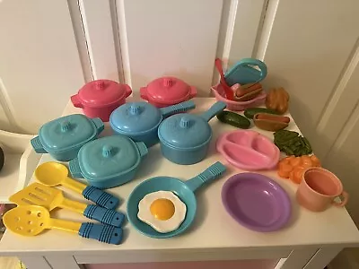 $15 • Buy Vintage 25+ Piece MTHK & MTC Pretend Play Food Pots Pans Casseroles Utensils