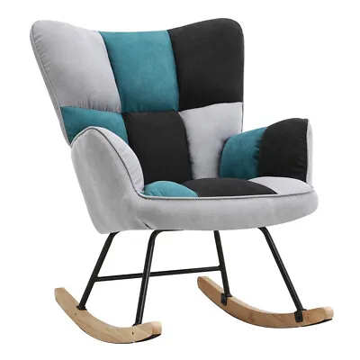 Comfy Upholstered Rocker Armchair High Back Rocking Glider Chair Bedroom Office • £119.95