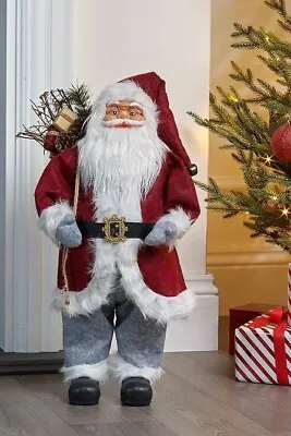 64cm Standing Santa Father Christmas Decoration Traditional Red & Grey 8994 • £39.99