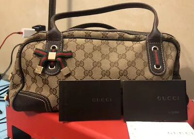 $174 • Buy GUCCI GG  Shoulder  Boston Bag Made In  Italy  Sherry Line Canvas & Leather
