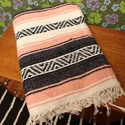 £22.99 • Buy Mexican Pink Grey White Woven Stripy Falsa Yoga Blanket / Throw 70 X44 