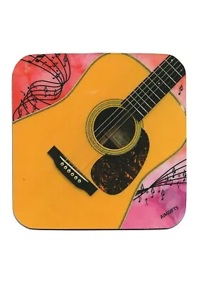 NEW AIM Gifts Single Vinyl Drinks Coaster Rubber Non Slip Base Acoustic Guitar • $6.37