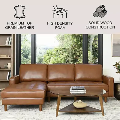 Isabel Mid-Century L-Shaped Genuine Leather Left-Facing Sectional In Tan • $1899