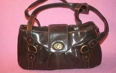 R- PURSE HANDBAG 12  X 7  X 4  BROWN VINYL BAG & WALLET 10  DROP -s • $19.99