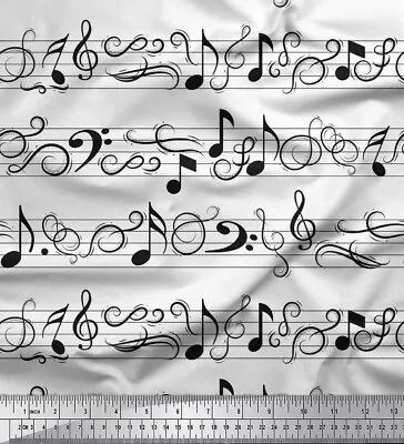 Soimoi White Cotton Poplin Fabric Notes Musical Instrument Print-NhC • $9.64