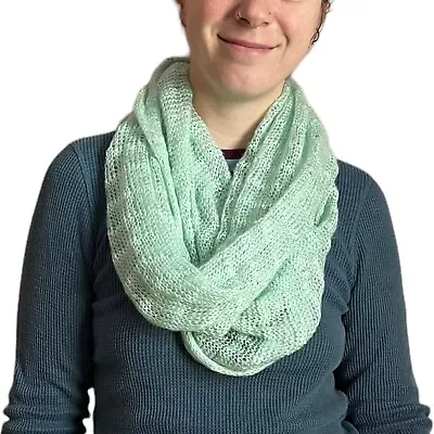 Mint Green Infinity Scarf With Sequins Lightweight Knit Loop Scarf Sparkly • $9