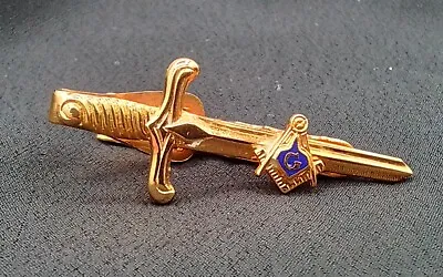 Freemasonry Masonic Vintage Tie Clip Goldtone Sword & Emblem Fraternal Charity • $14.99