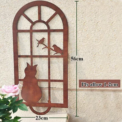 Garden Window Cat Sculpture Rustic Metal Wall Hanging Art Ornament Home Decor • $26.88